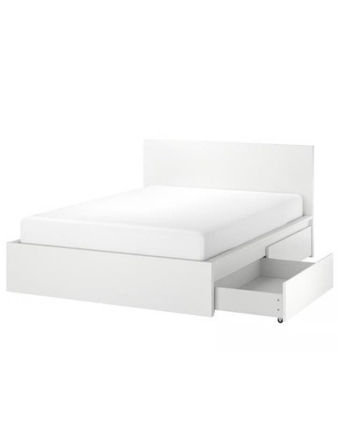 IKEA Malm bed met lades, wit, 140x200 cm, Ophalen, Wit, Tweepersoons, 140 cm