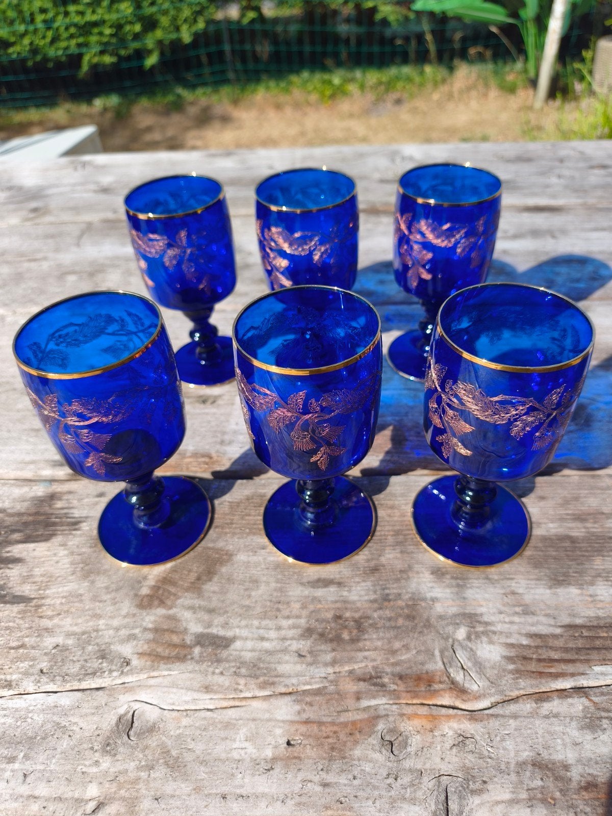 Vintage Boheems Kristal – Set van 6 Kobaltblauwe Wijnglazen, Ophalen of Verzenden, Zo goed als nieuw, Overige typen