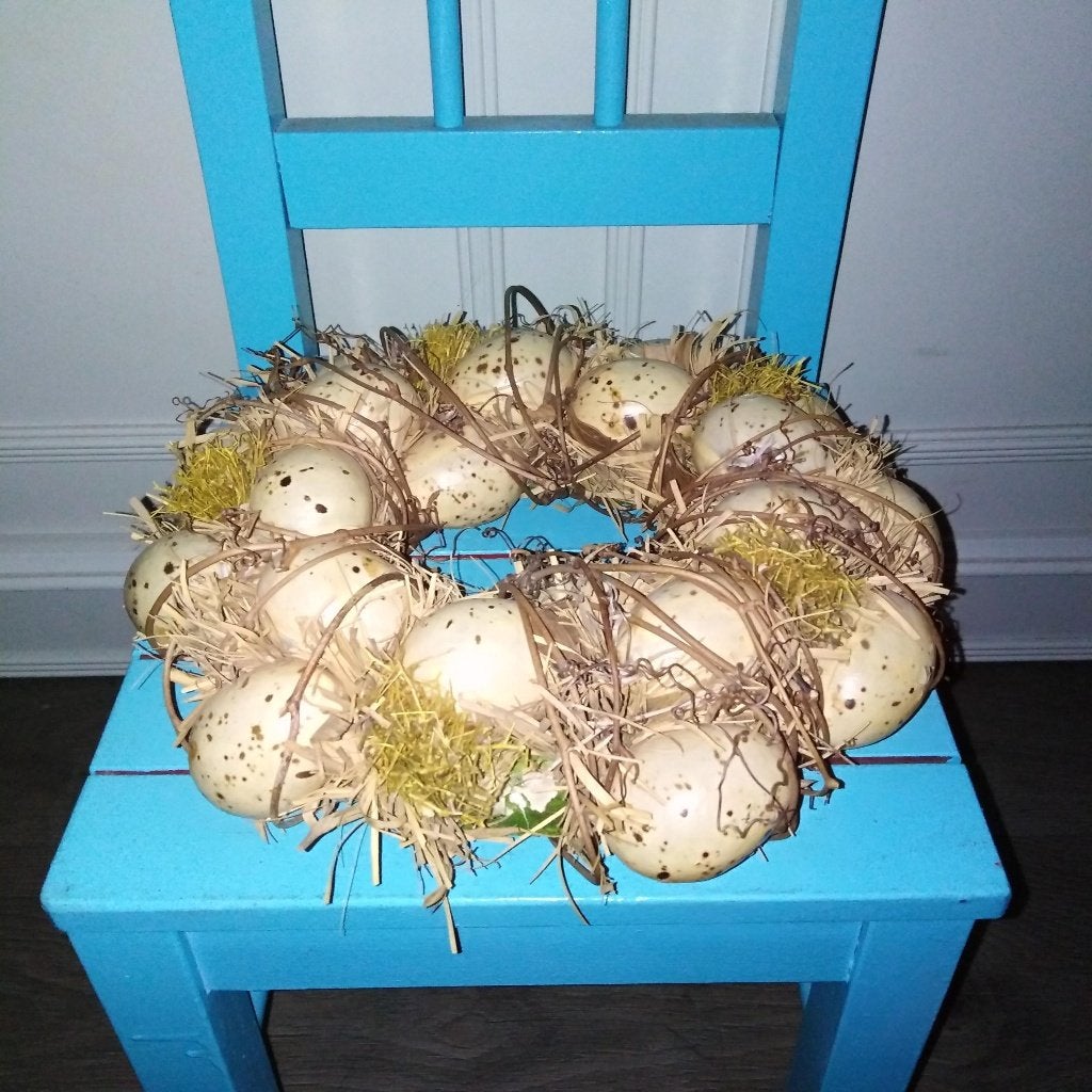 Krans met vogeleieren gemaakt van kunststof, Ophalen, Gebruikt, Krans, 26 cm