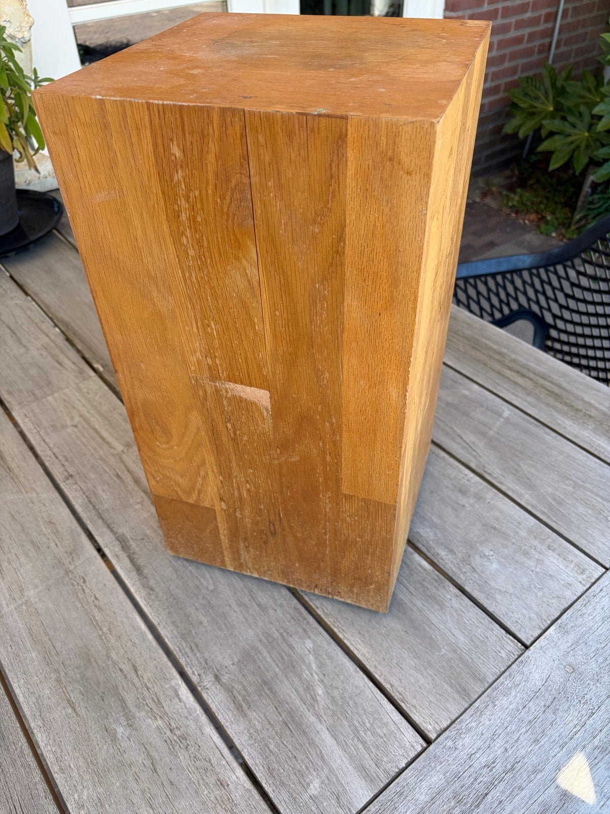 Massief houten sokkel/ bijzettafel van eikenhout, Ophalen, Hout, Gebruikt, Modern