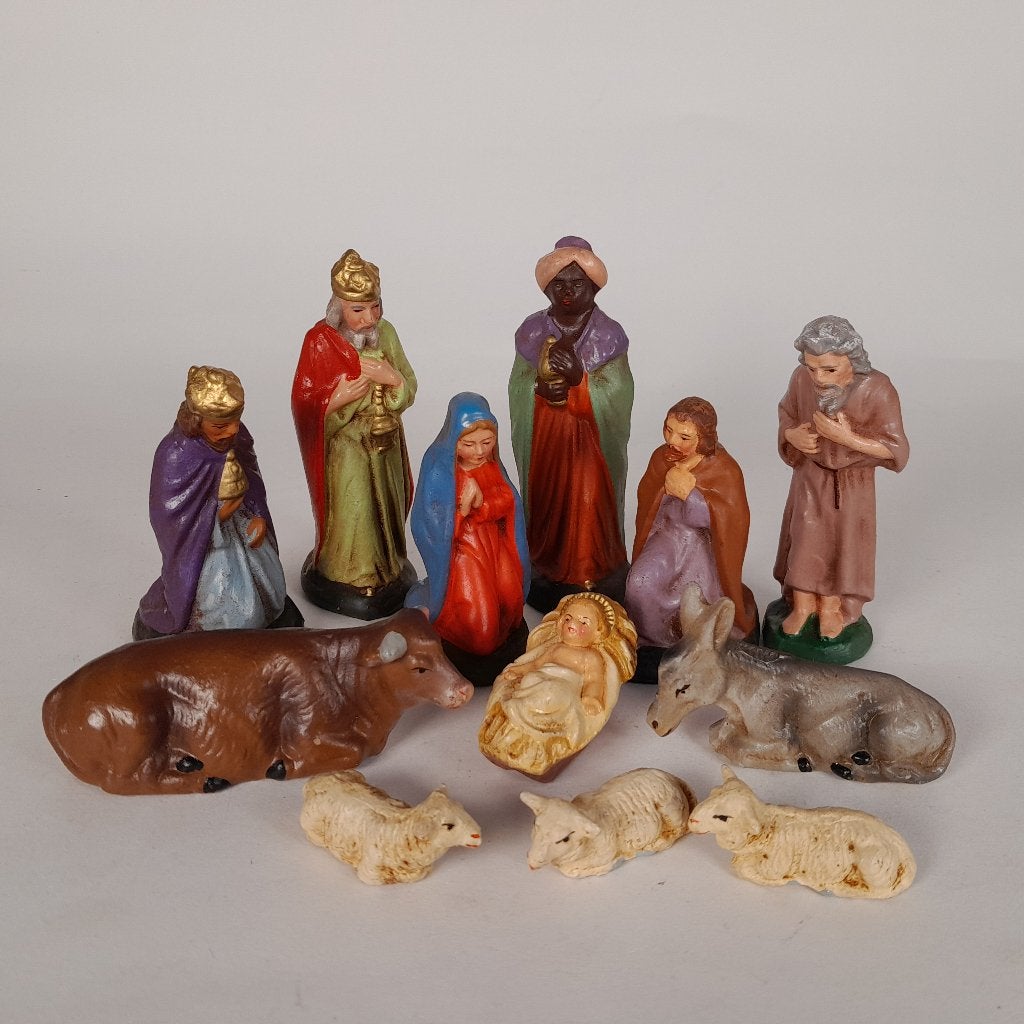 Vintage Marolin Kerstgroep 12 delig - kerststal figuren, Antiek en Kunst, Ophalen of Verzenden
