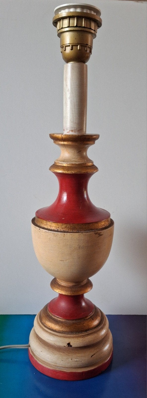 Tafellampvoet. Mid-century.  Hout. Italië?  45 cm., Overige merken, Vintage, Meerkleurig, 45 cm
