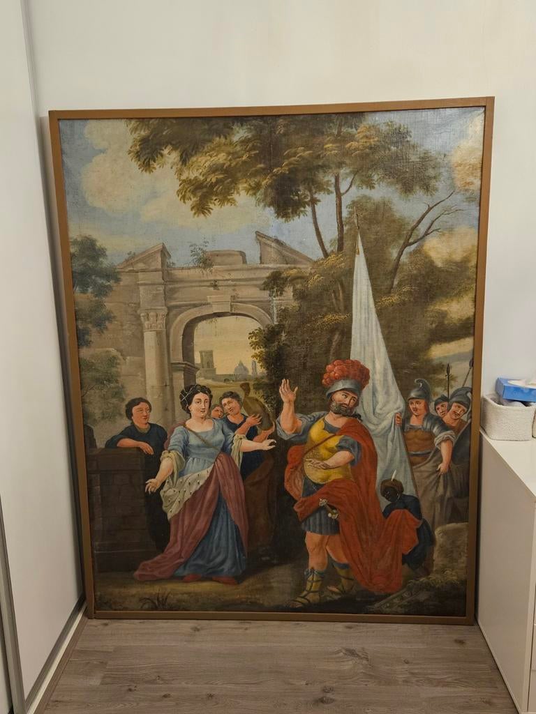 Antiek Geschilderd Behang op Linnen - 18e Eeuw, Ophalen