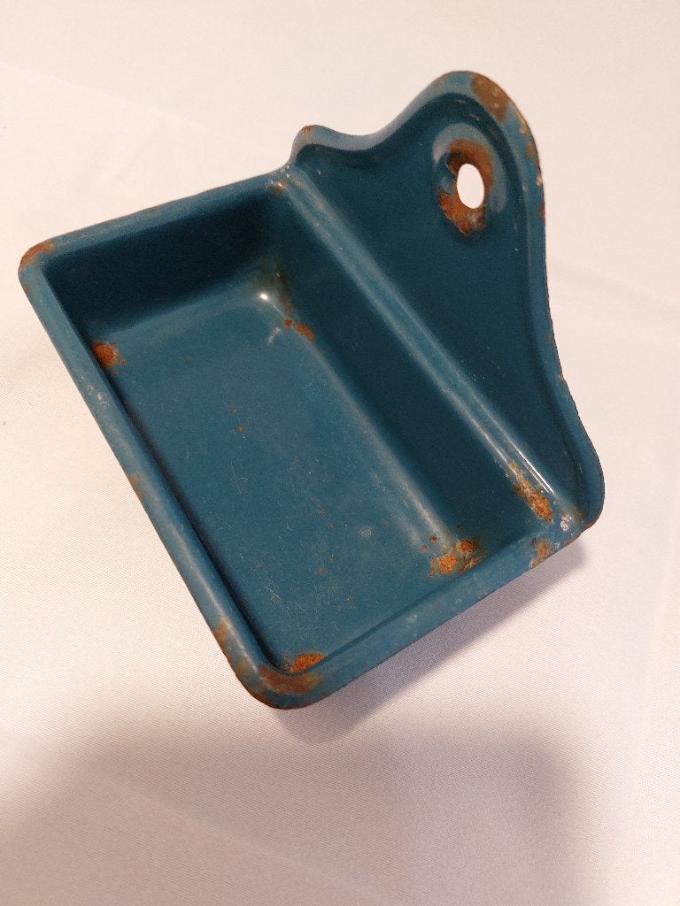 Vintage Emaille Zeepbakje - Petrol Blauw met Gouden Bies, Antiek en Kunst, Ophalen of Verzenden