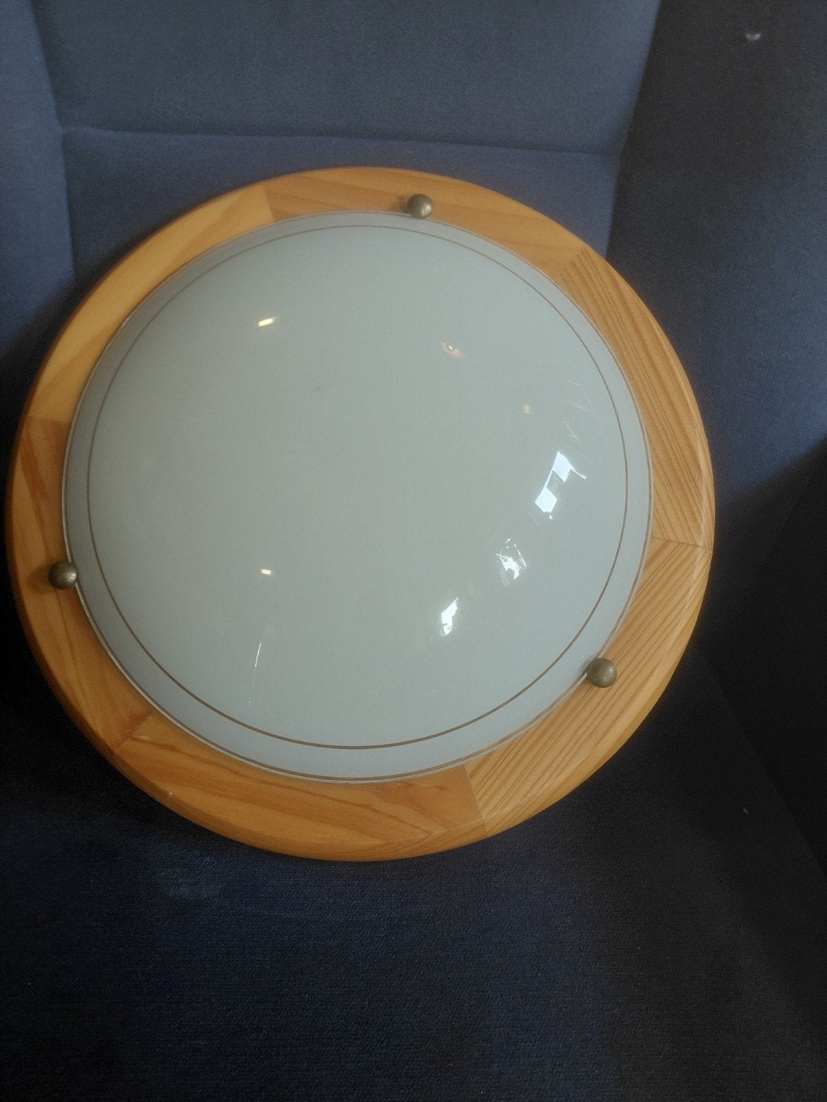 Houten plafondlamp met melkglas kap, Ophalen of Verzenden