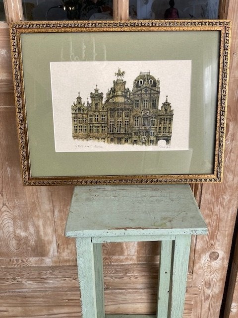 Ingelijste prent van de Markt in Brussel. Putman., Ophalen, 33 cm, 43 cm, Ingelijst