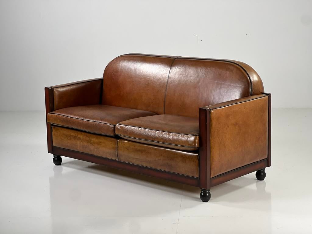 Schapenleren Art Deco bank geleefd, Ophalen