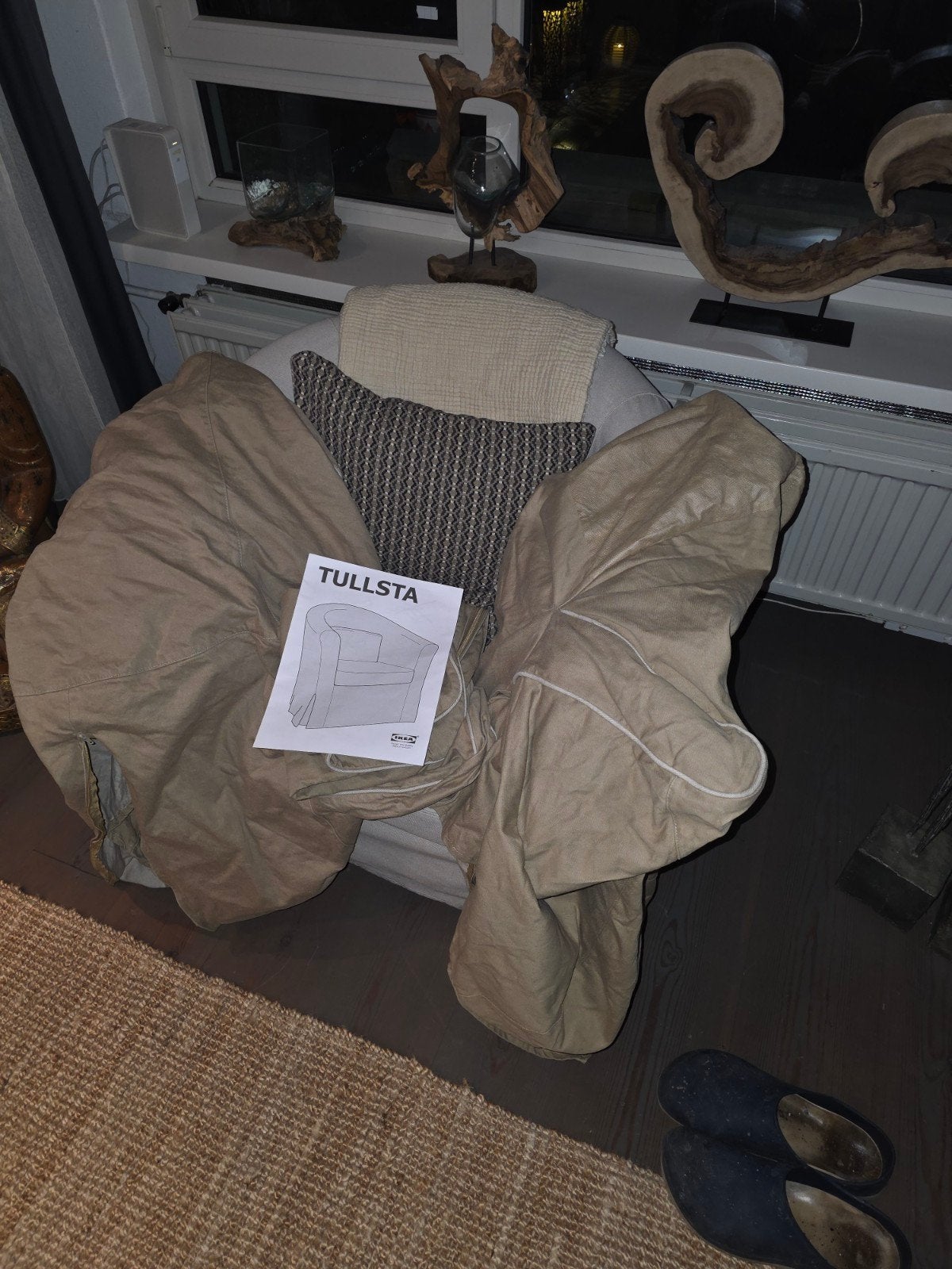 2x IKEA Tullsta stoelhoezen in kaki - Zo goed als nieuw, Huis en Inrichting, Ophalen of Verzenden