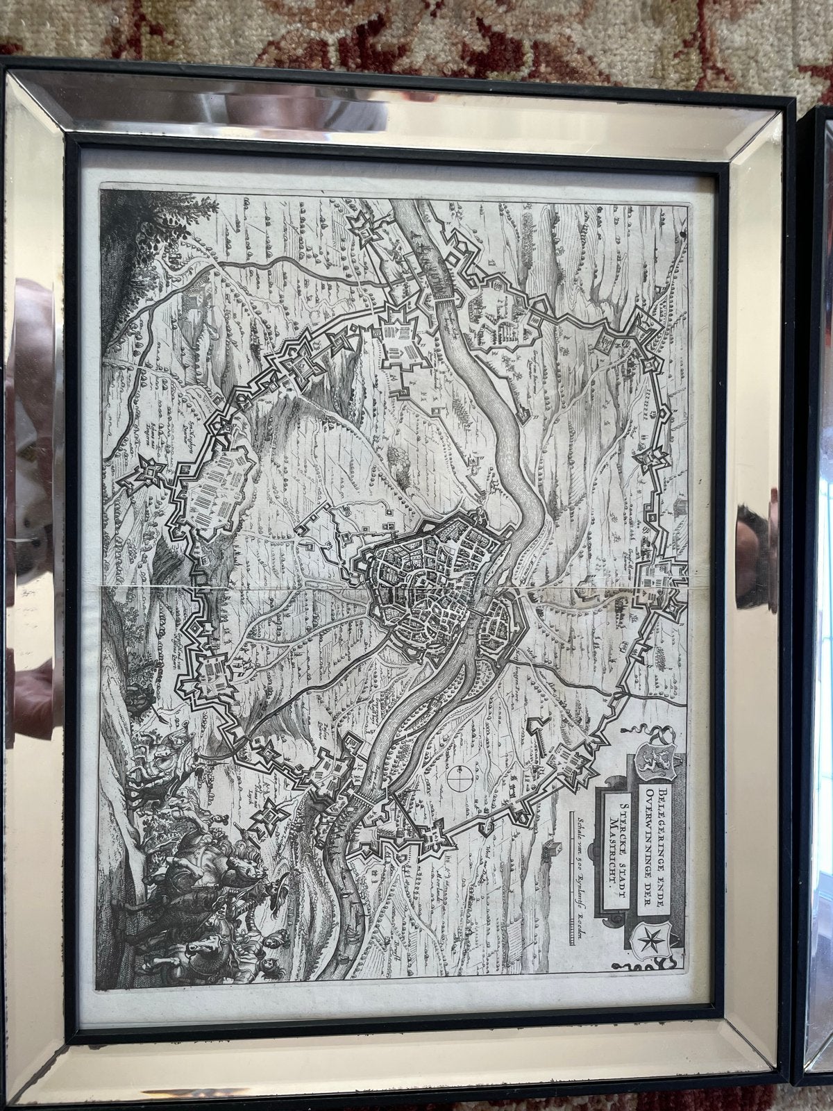 Prenten/plattegrond van de belegering van Maastricht, Ophalen, Militair, Ingelijst, 1600 - 1699