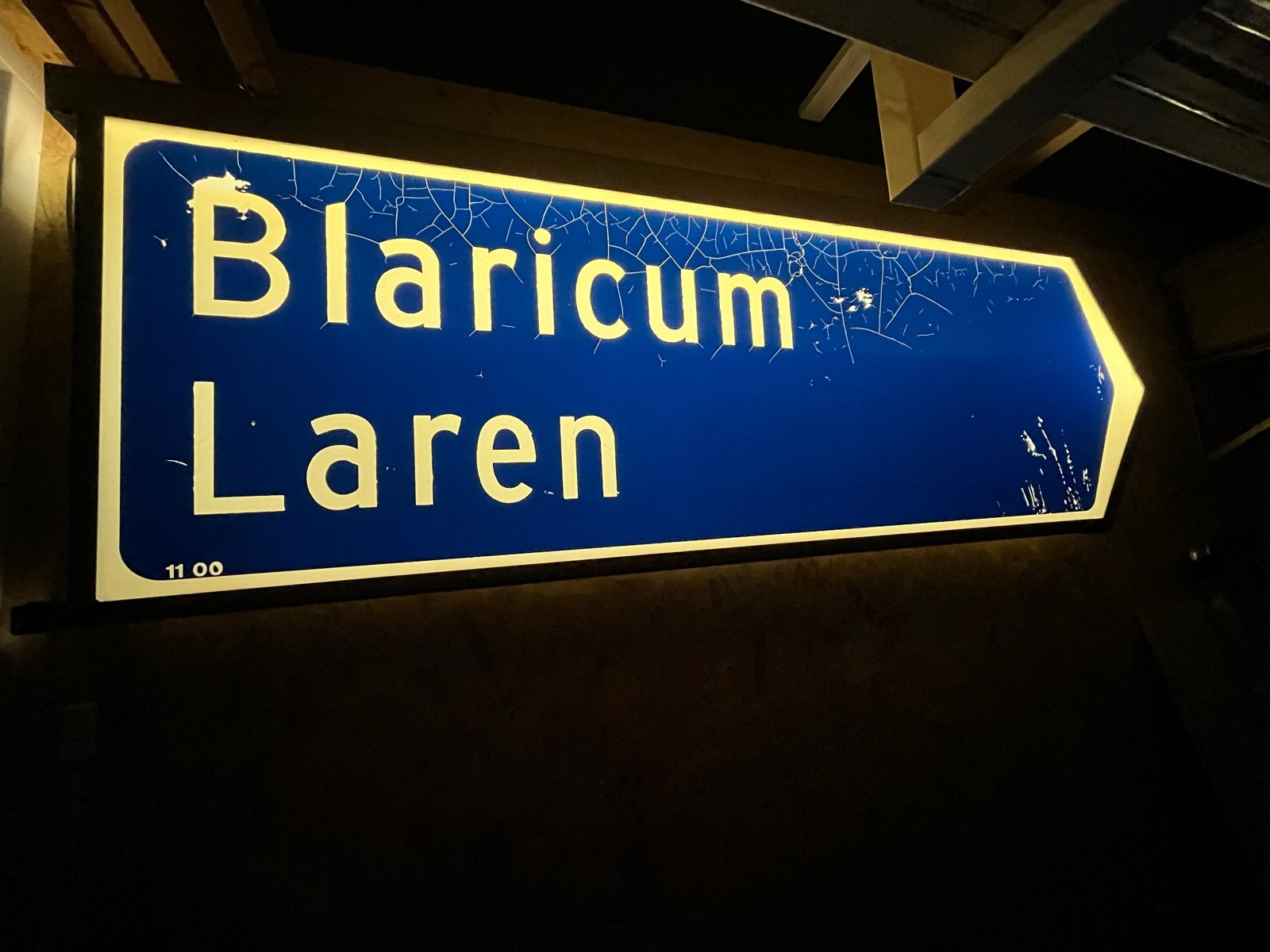 Unieke Blaricum Laren Verkeersbord Mancave/Studentenhuis, Ophalen, Gebruikt, Blauw, Metaal