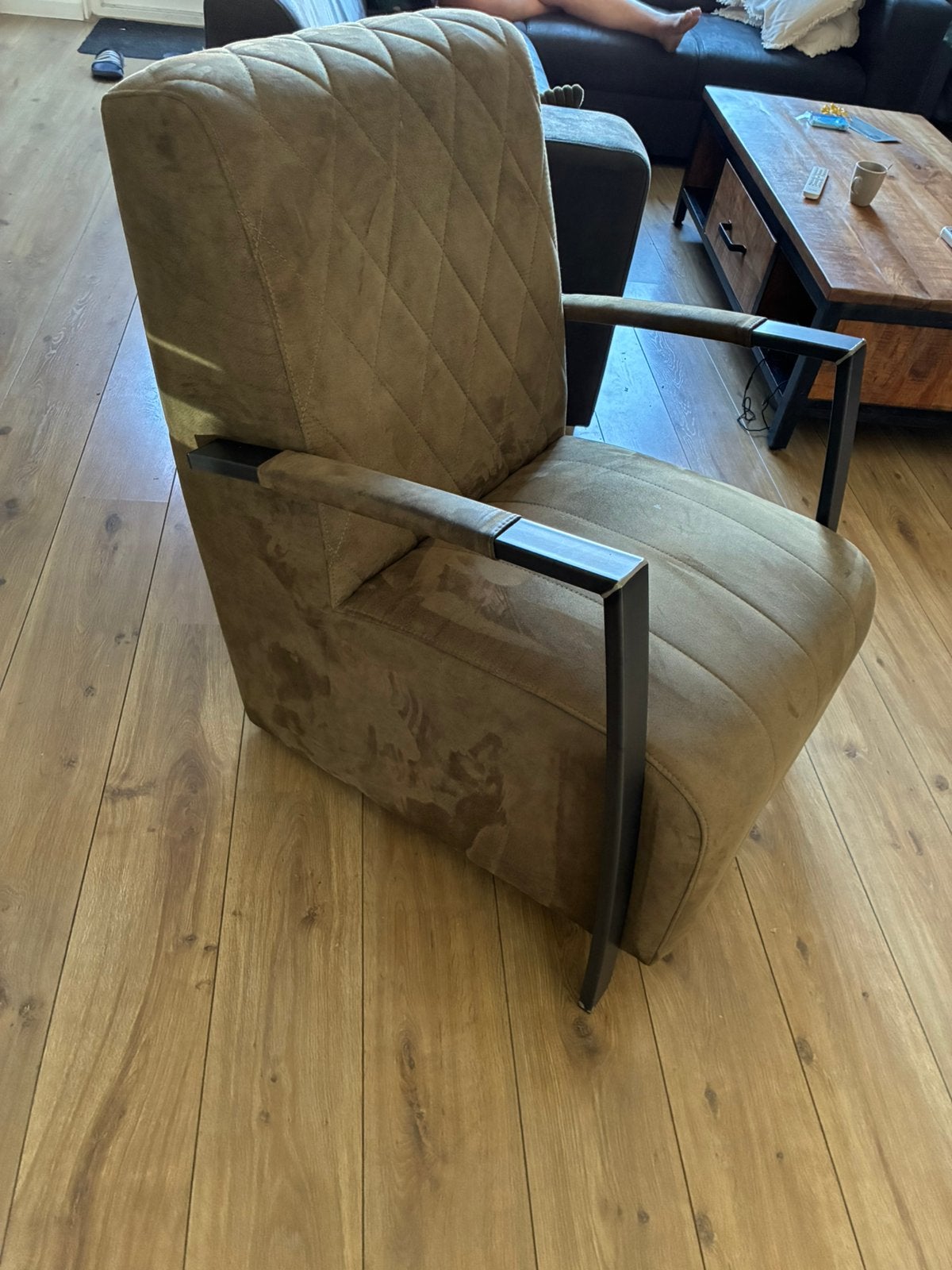 Comfortabele fauteuil donkergroen, Ophalen, Zo goed als nieuw, 75 tot 100 cm, 50 tot 75 cm