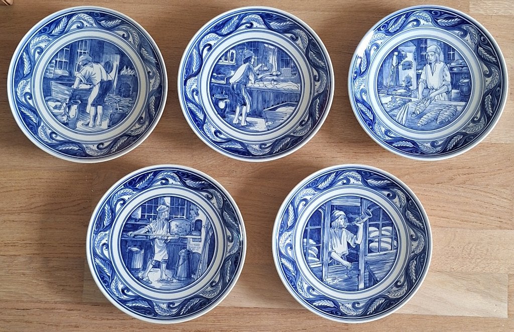 5x Delfts Blauwe wandborden - Thema de bakker- Adv S 452, Ophalen of Verzenden