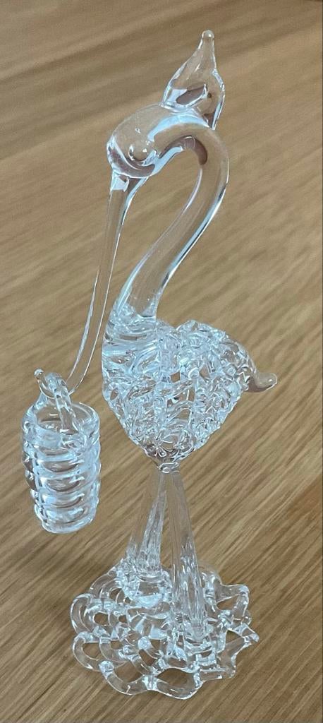 Mondgeblazen glazen ooievaar met mandje, Ophalen