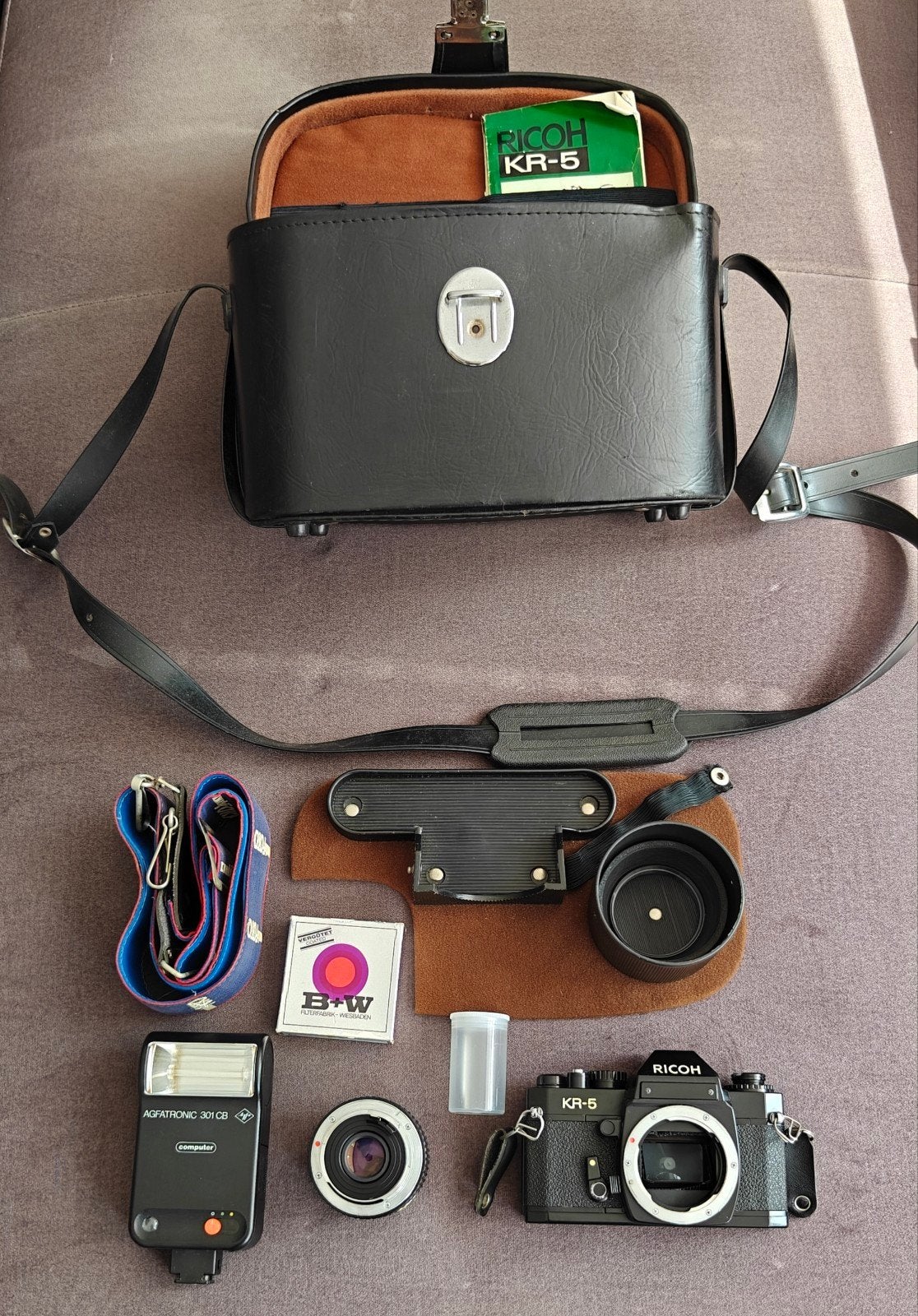 Ricoh KR-5 Spiegelreflexcamera met accessoires en tas, Audio, Tv en Foto, Ophalen of Verzenden, Gebruikt, Spiegelreflex, Overige Merken