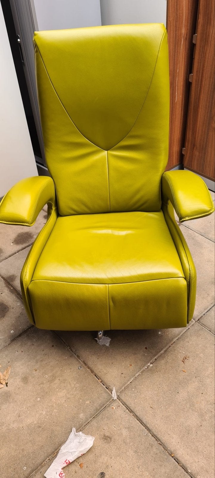 Comfortabele leren stoel - Limegroen, Huis en Inrichting, Stoelen, Ophalen, Gebruikt, Overige kleuren, Leer