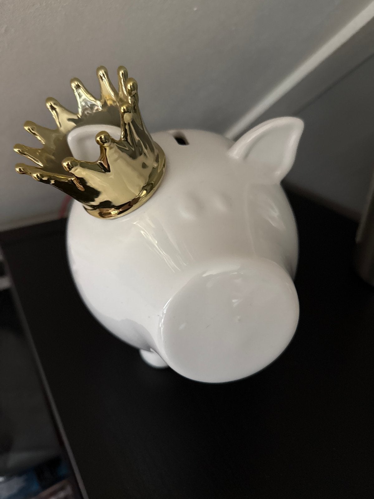 Spaarpot varken met kroon - Wit en Goud, Ophalen of Verzenden, Zo goed als nieuw, Steen, Aardewerk of Keramiek, Dier