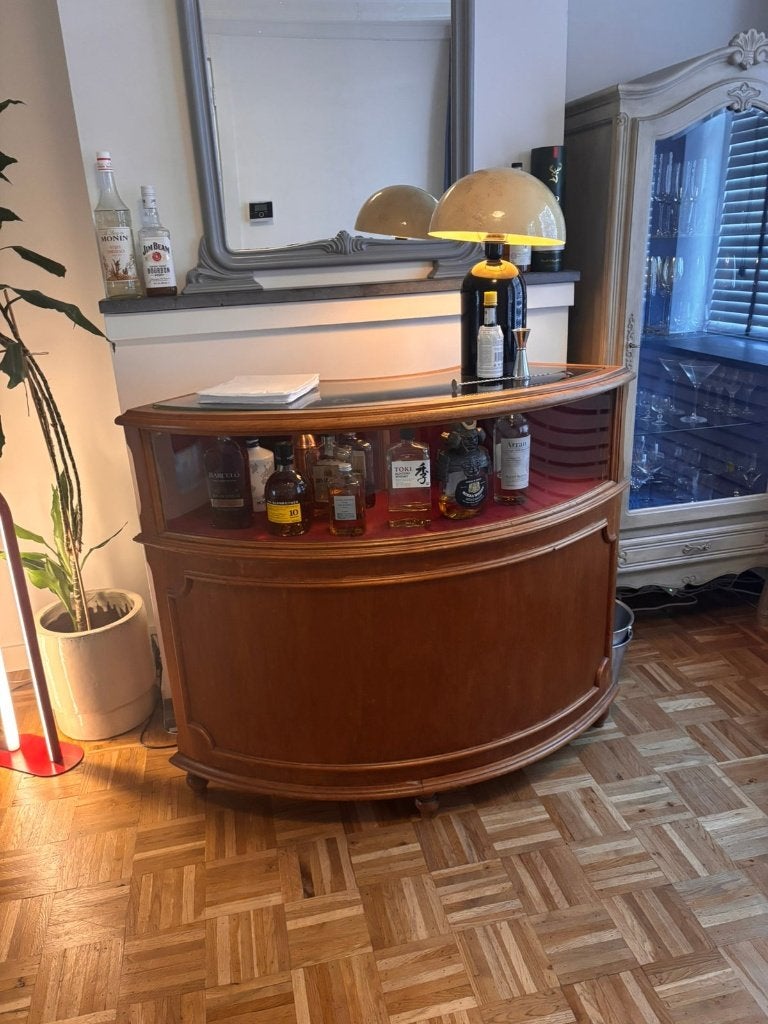Vintage houten thuisbar / huisbar gebogen, jaren 60/70, Huis en Inrichting, Ophalen, Gebruikt, Jaren 60 / 70, 100 tot 150 cm