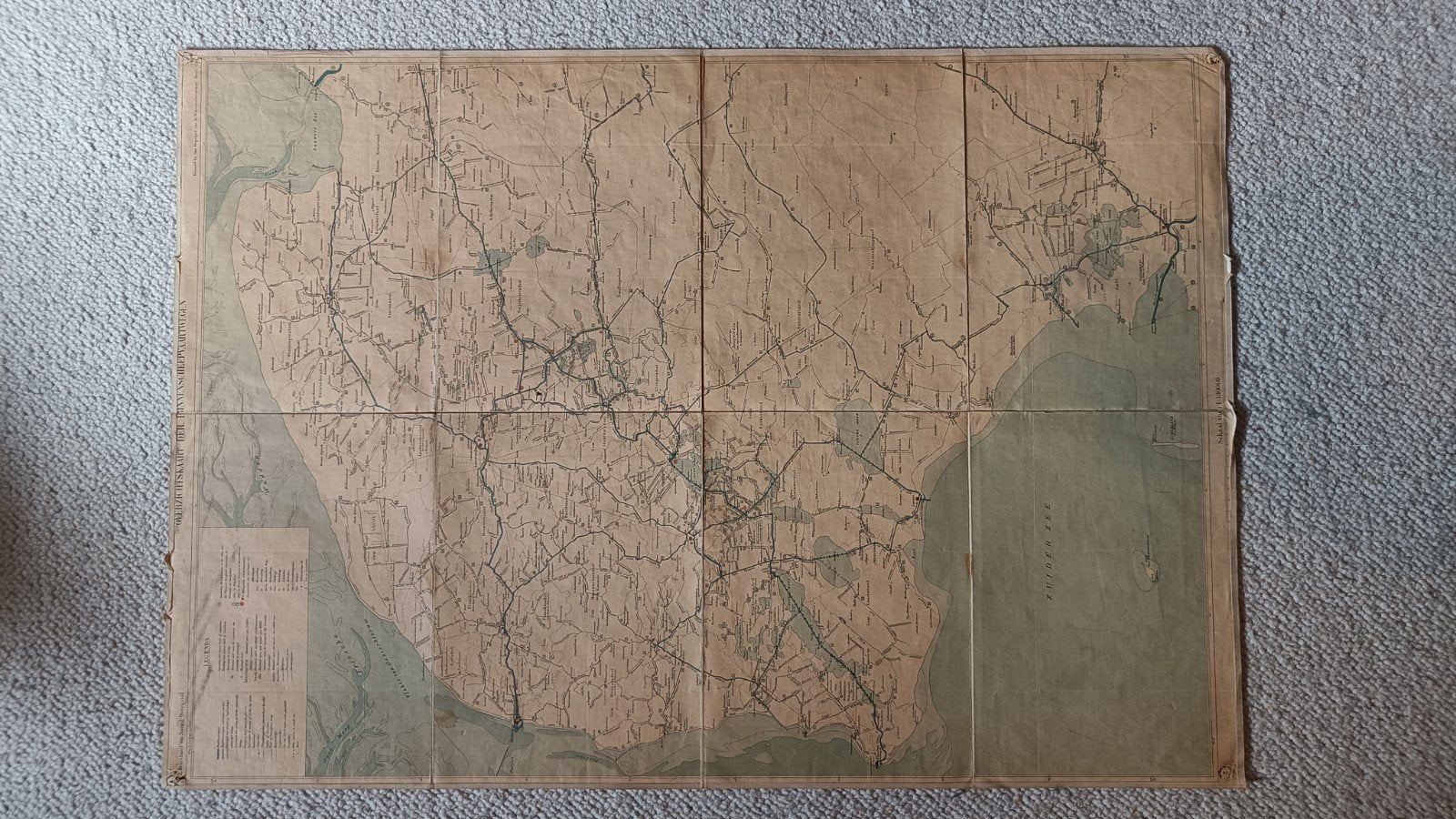 Waterkaart 1932: Zuiderzee, Urk als eiland, gestoffeerd, Gelezen, Ophalen of Verzenden, Landkaart, 1800 tot 2000