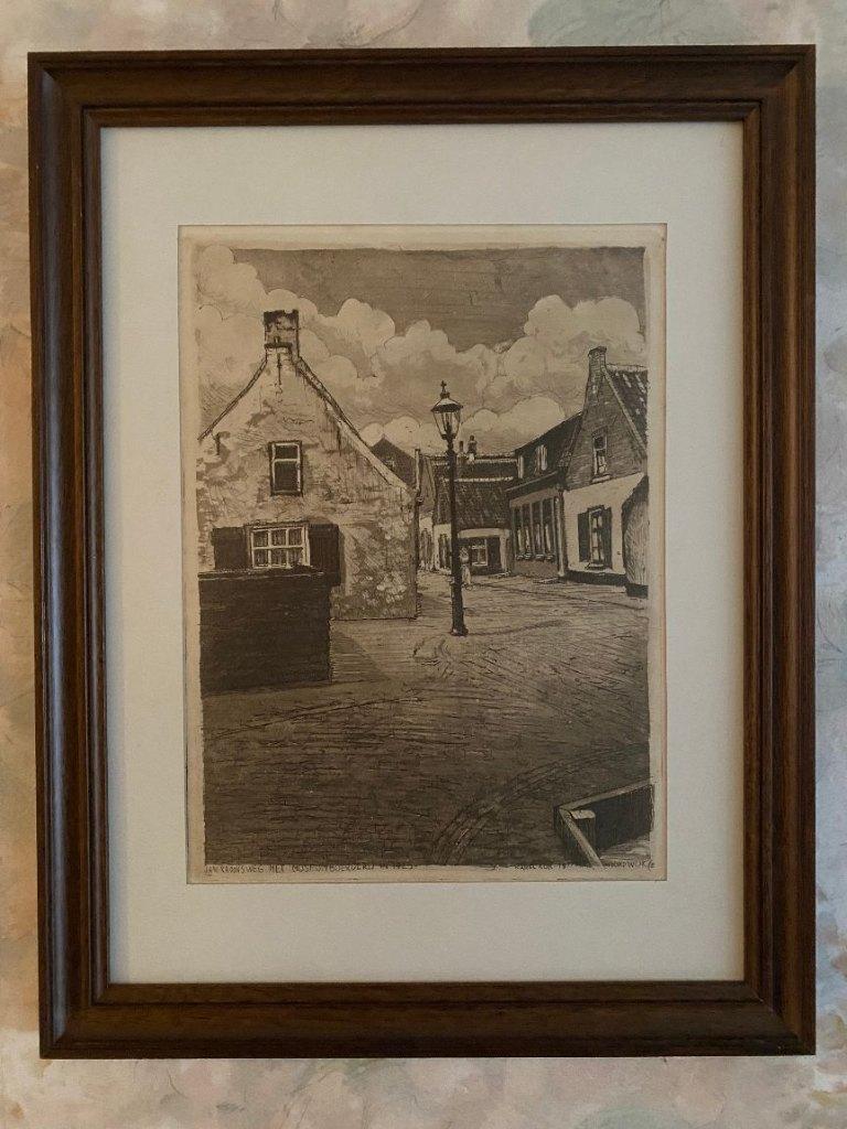 Ets  ,   Noordwijk    ca    1925, Ophalen of Verzenden, Stadsgezicht, Ets