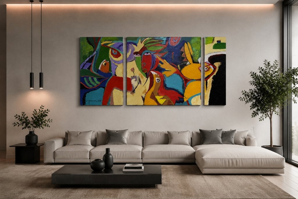 Kleurrijk Abstract Drieluik L. Paramount (1.90x1m), Ophalen