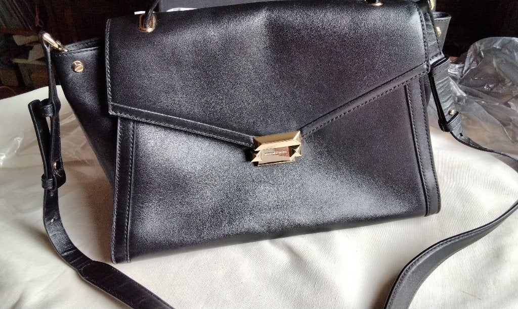 Michael Kors Whitney Large Leather Satchel Zwarte Tas, Ophalen, Zo goed als nieuw, Zwart, Handtas