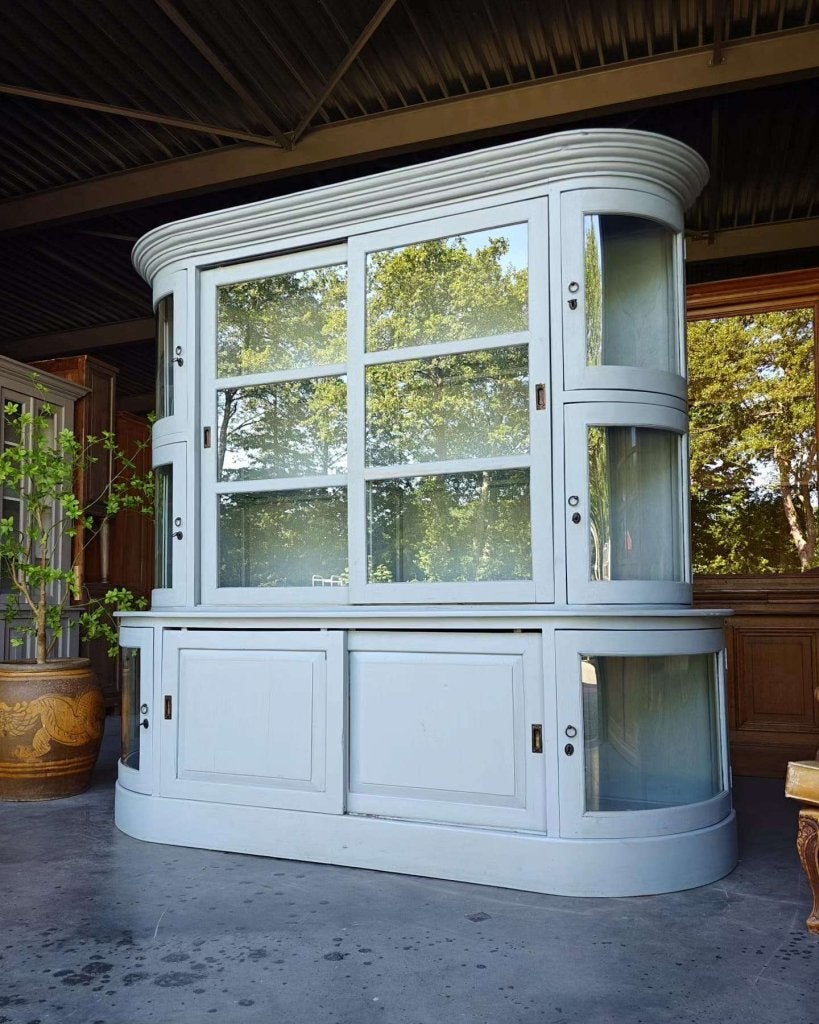 Organische winkelkast | Halfronde blauwe Winkelvitrine #6895