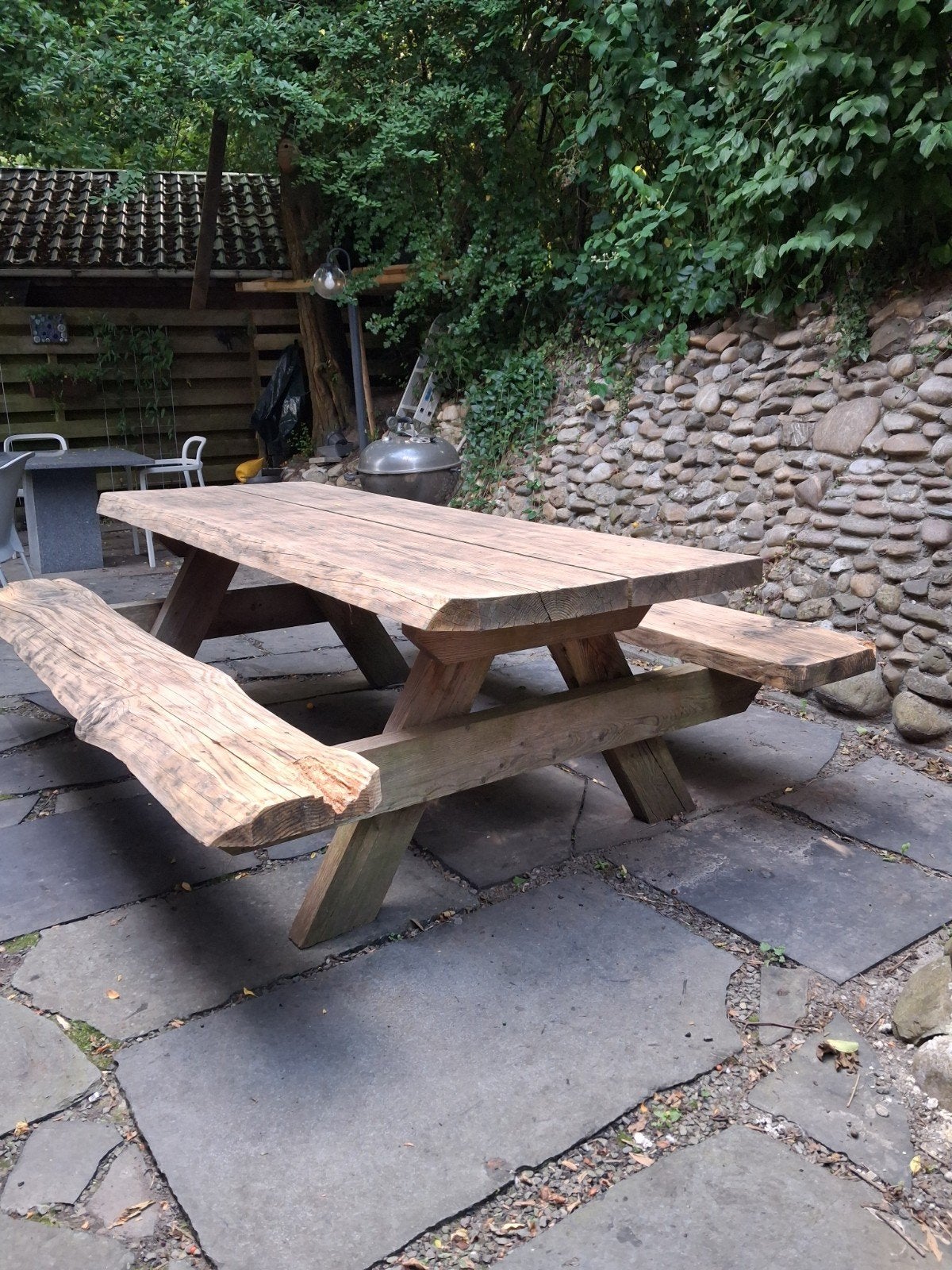 Grote picknick tafel, Tuin en Terras, Ophalen, Gebruikt, Rechthoekig, Hout