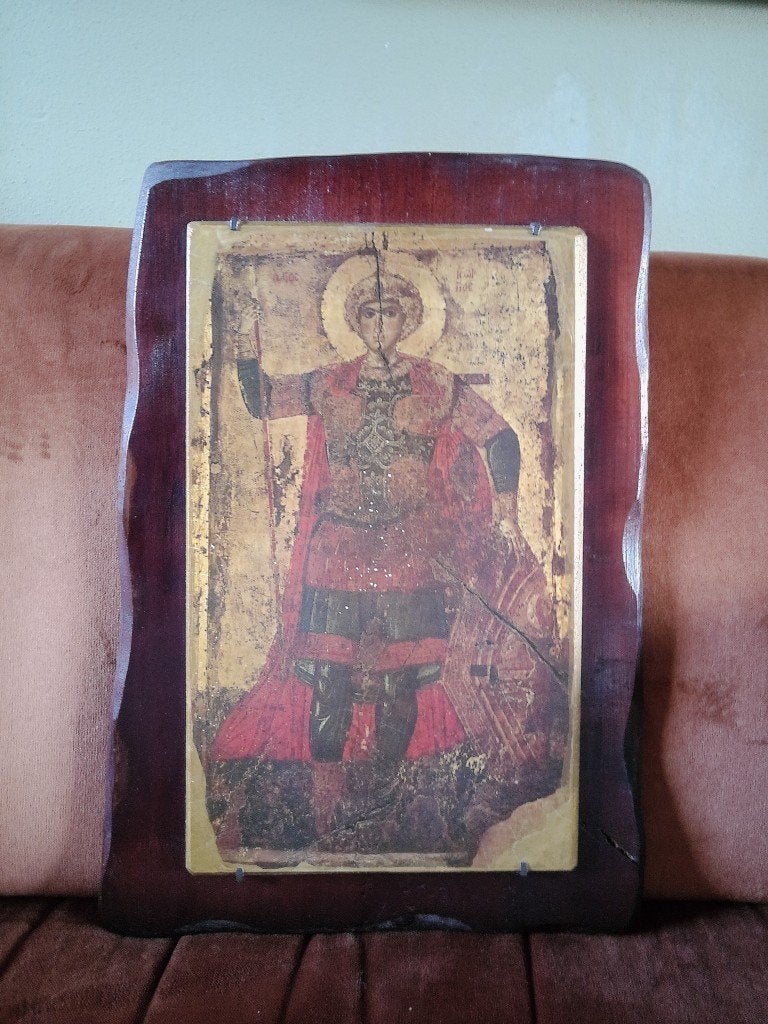 Sint Joris Icoon 23x39cm icon Saint George John Zograph, Ophalen of Verzenden, Gebruikt, Overige typen, Christendom | Katholiek