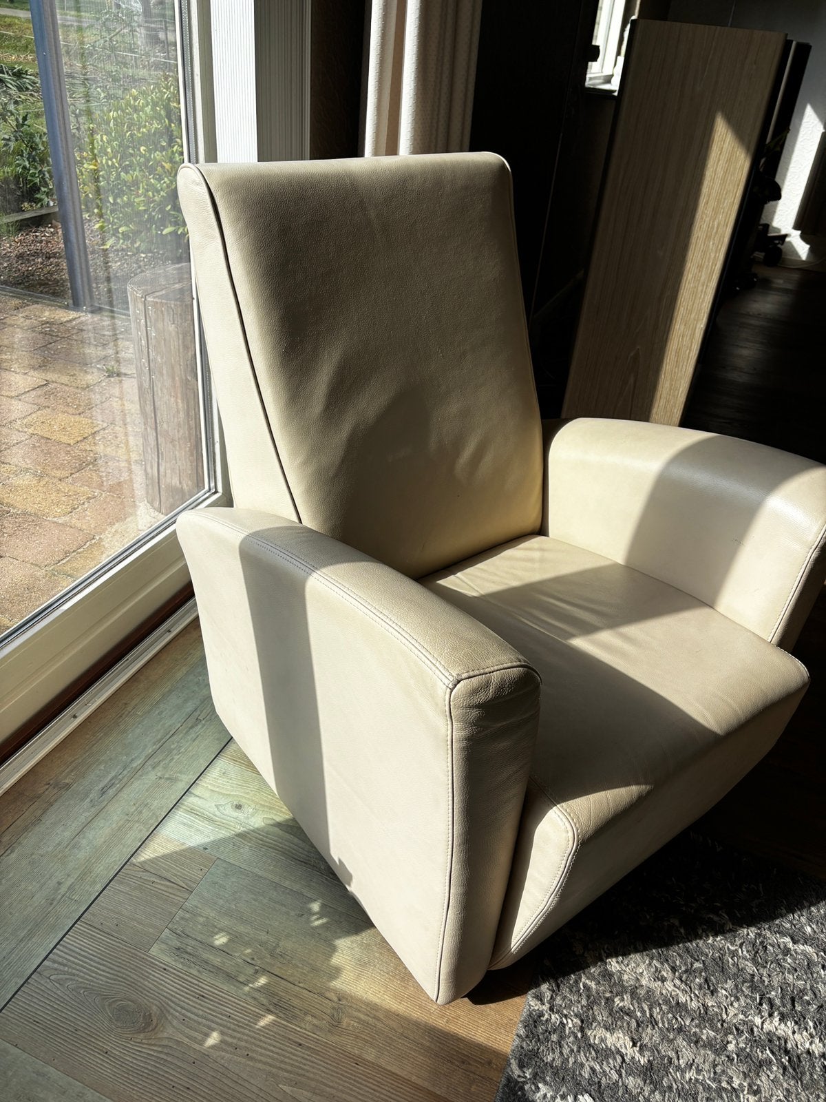 2 lederen fauteuils, creme, Ophalen, Gebruikt, 75 tot 100 cm, Leer