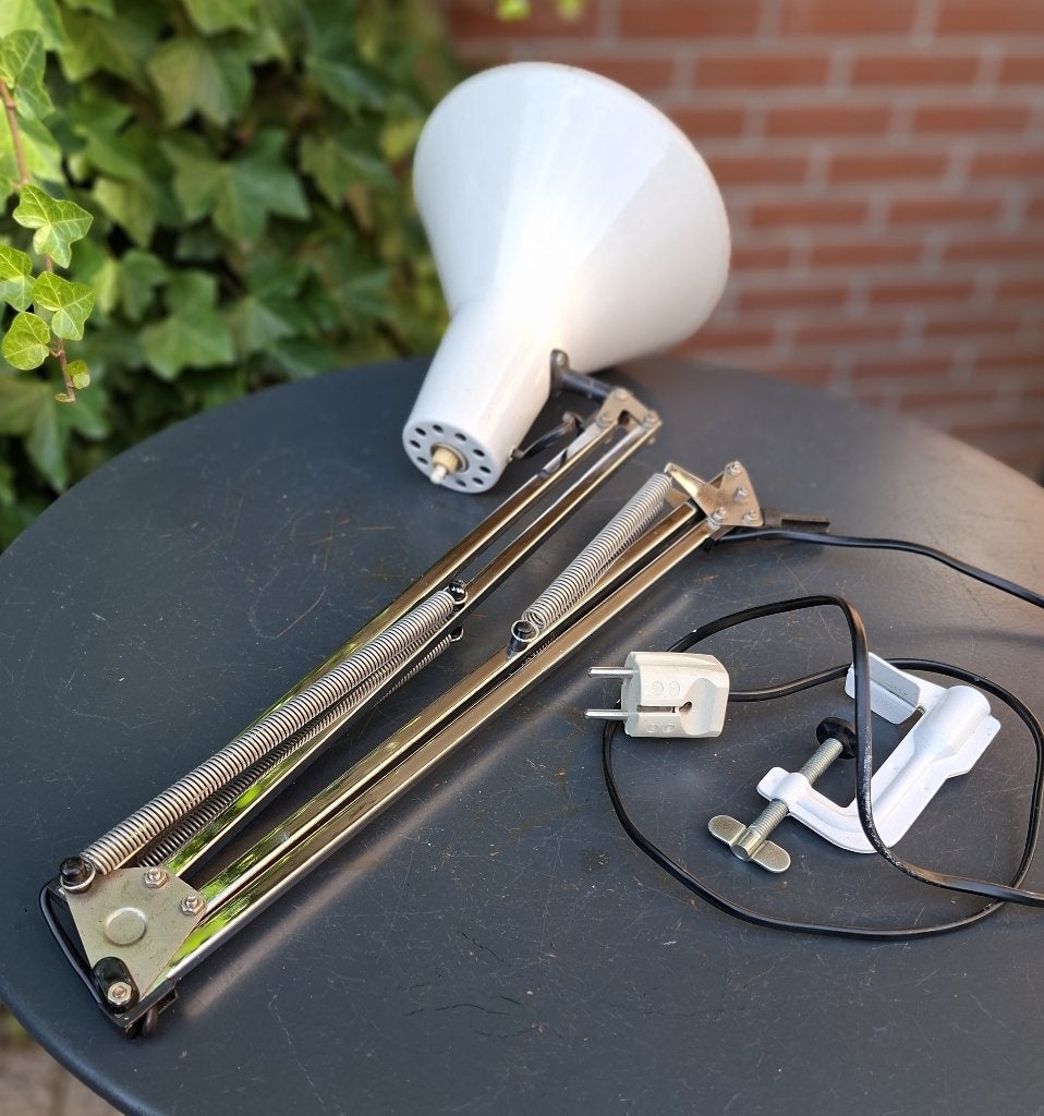 Unieke! architectenlamp -lees of werklamp met chromen armen, Huis en Inrichting, Bureaulamp, Gebruikt, Overige merken, Vintage