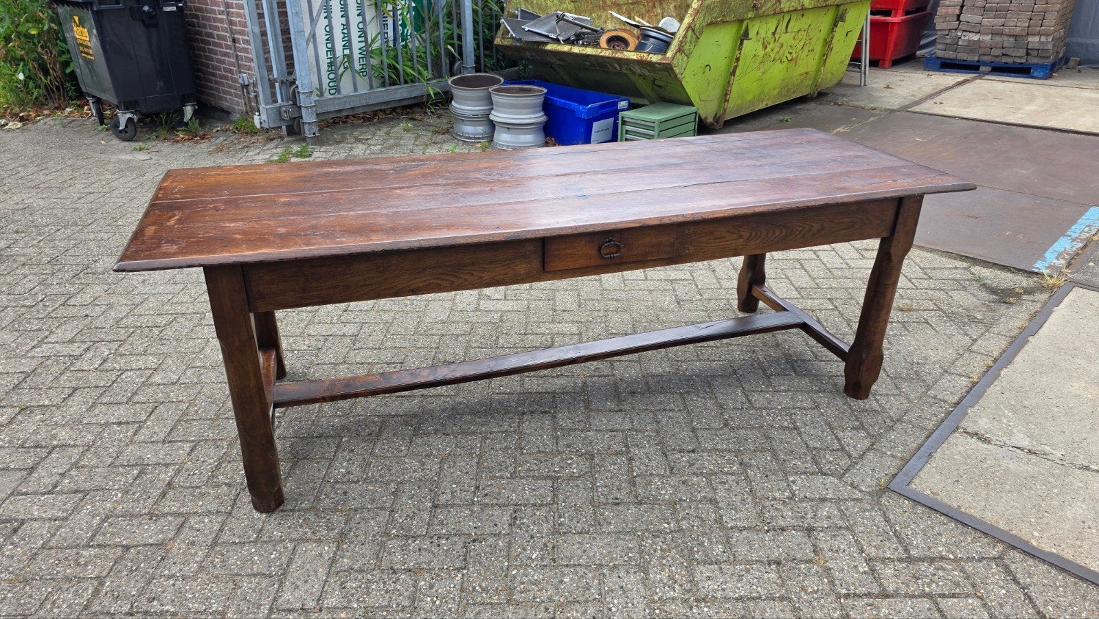 Antieke Franse eiken boeren eettafel 2,35, Ophalen