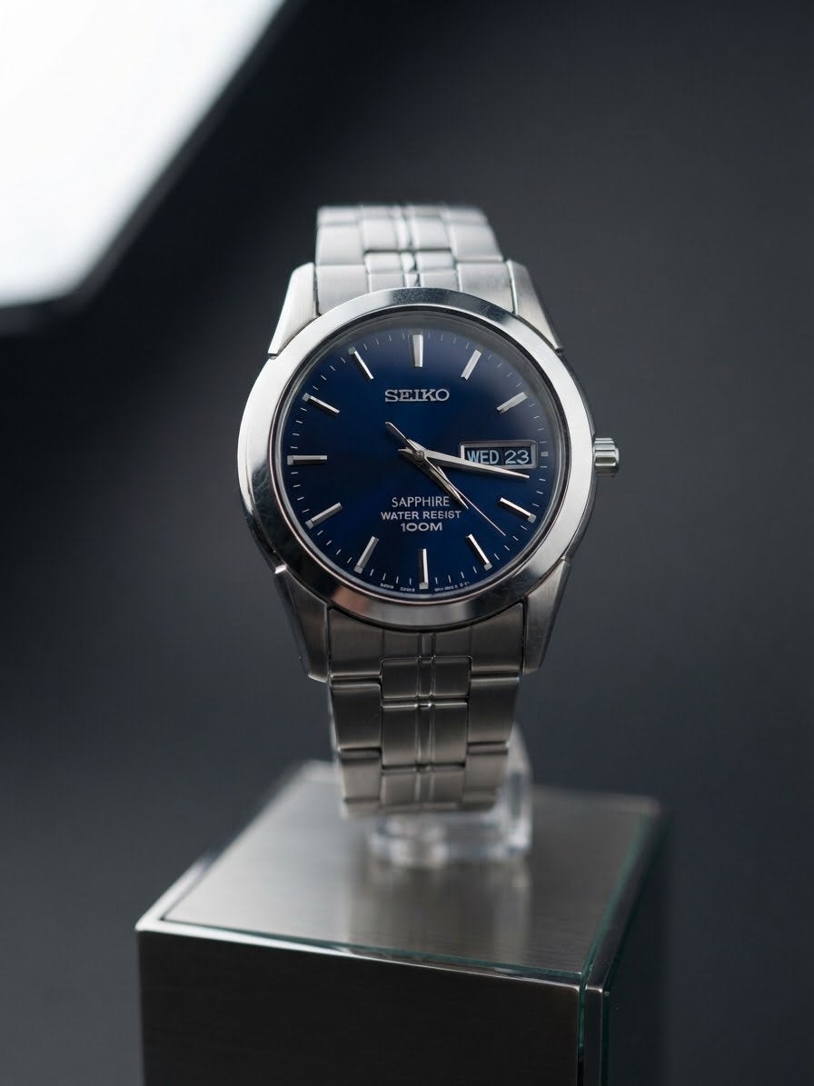 Seiko Sapphire Quartz Horloge - Full Set - Blauwe Wijzerplaa, Staal, Polshorloge, Nieuw, Ophalen of Verzenden