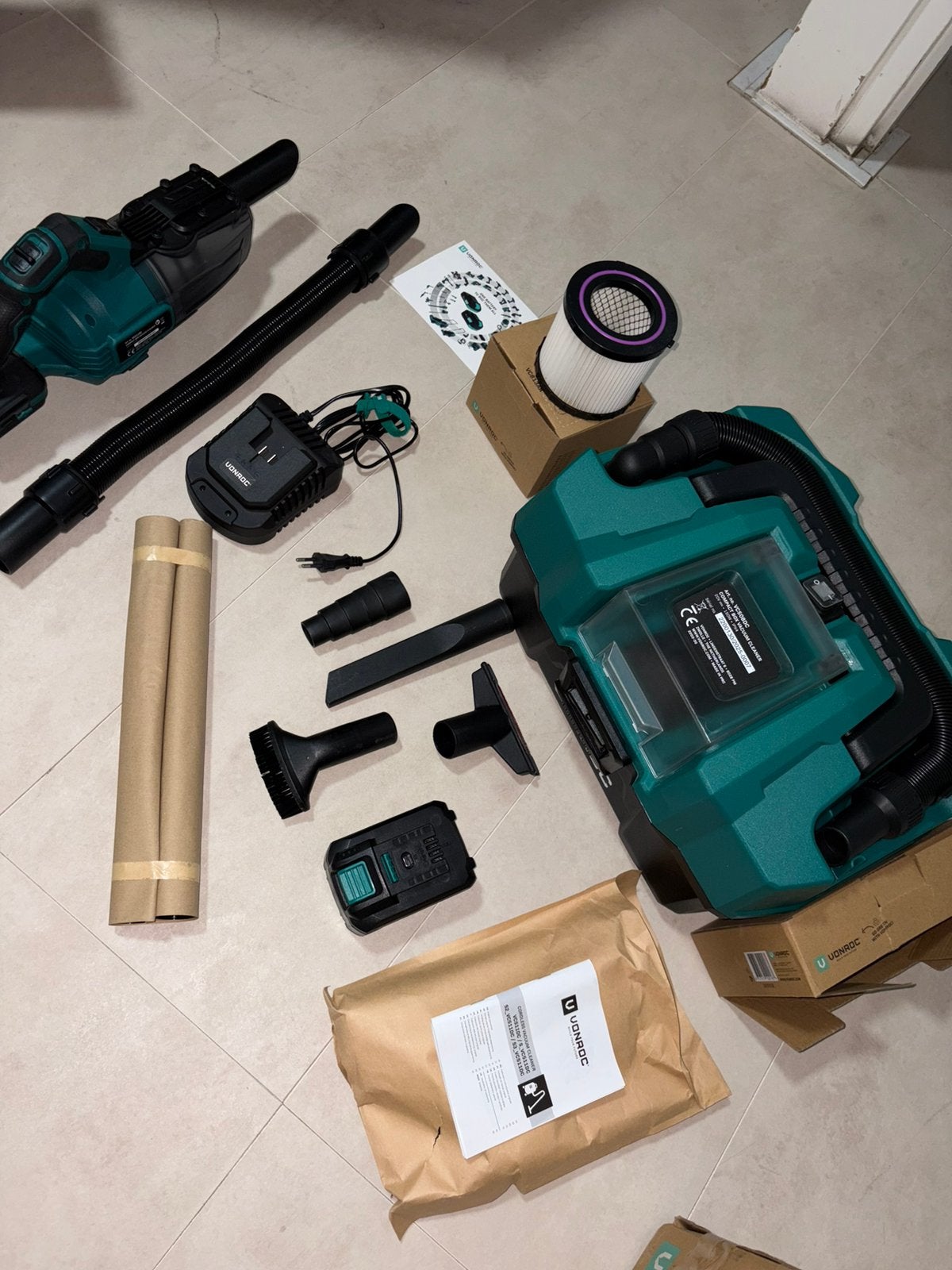 VONROC Stofzuigerset compleet inc. Accu + accessoires, Ophalen, Overige typen