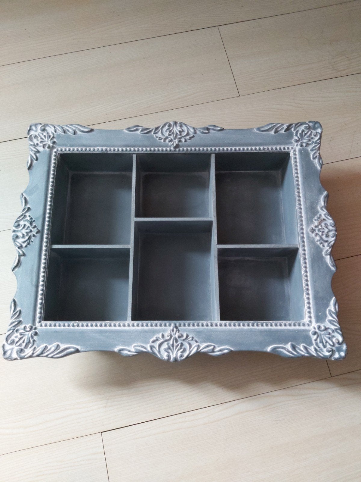 Decoratieve vintage organizer/opbergbakje grijs, Gebruikt, Ophalen of Verzenden, Grijs, Vintage