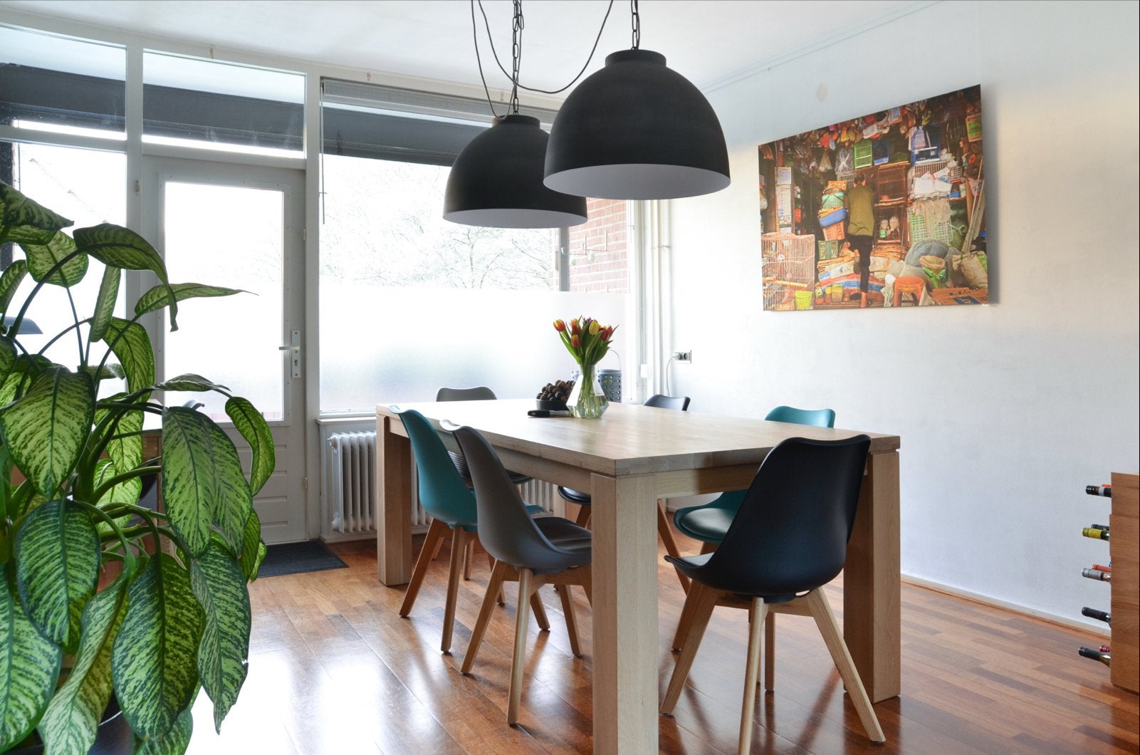Set van 2 grote mat antraciete hanglampen - 60 cm diameter, Huis en Inrichting, Ophalen, Gebruikt, Metaal, E27 (groot)