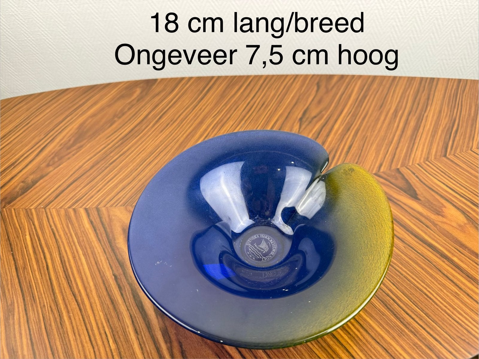 Målerås Zweden Glazen Schaal Blauw Geel 18 cm, Ophalen of Verzenden