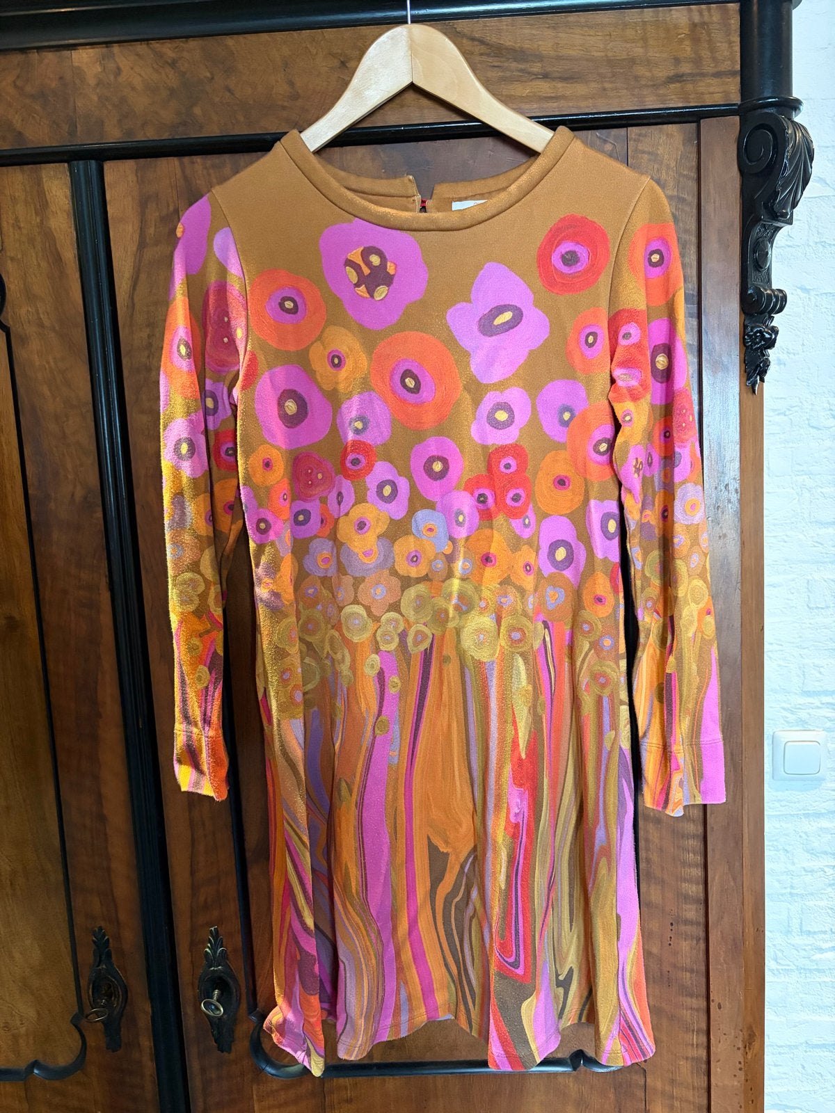 Oilily jurk met bloemenprint, maat 36, Bruin, Ophalen of Verzenden, Zo goed als nieuw, Maat 36 (S)