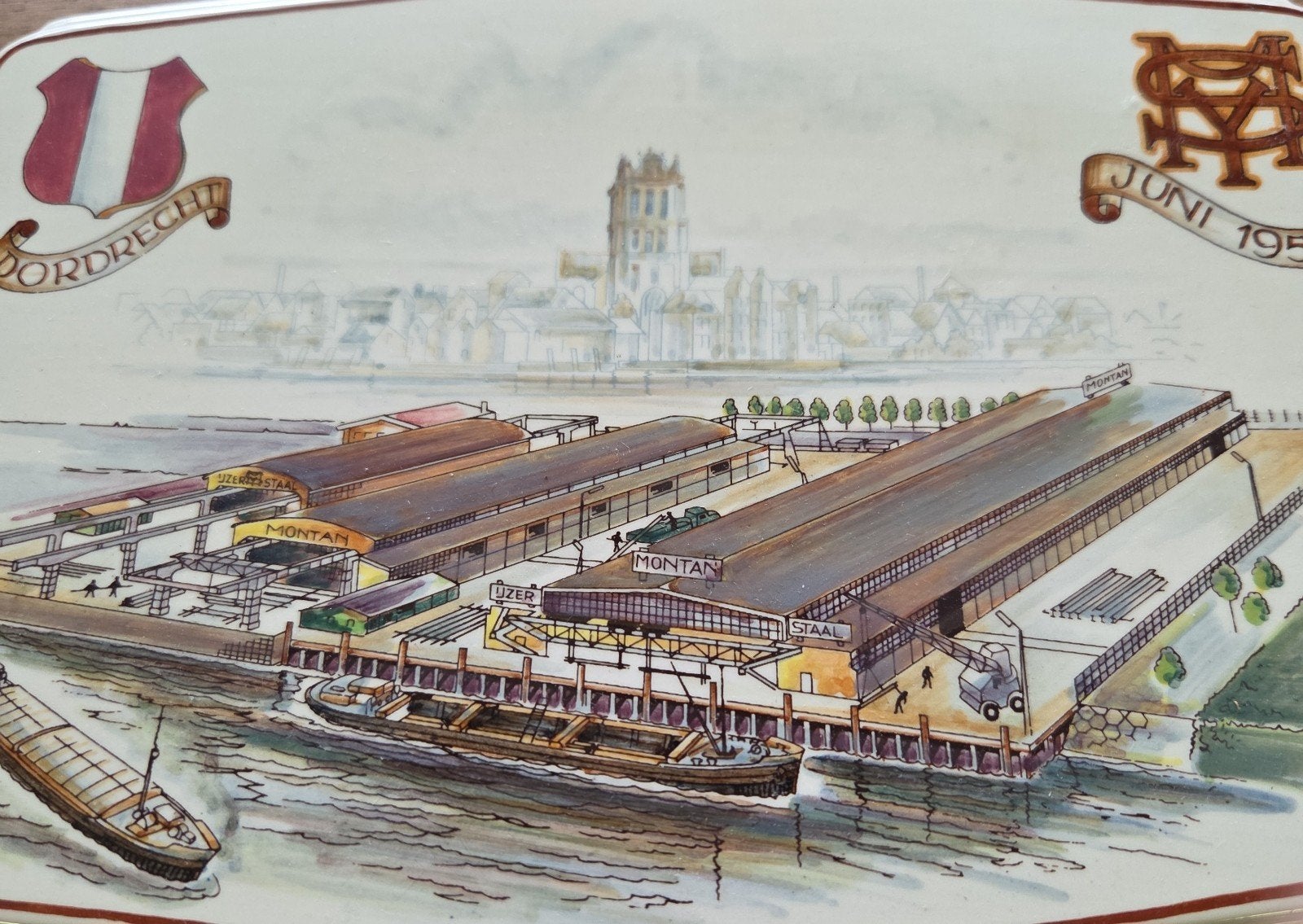 Keramieken plateau Montan Dordrecht 1956, Ophalen of Verzenden