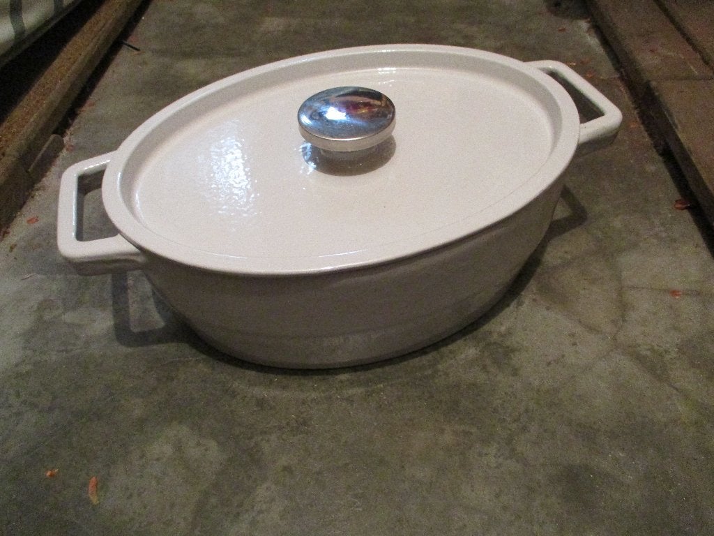 Pyrex, ovale gietijzeren braadpan (slow cooking), Ophalen, Zo goed als nieuw, Met handvatten, Braadpan