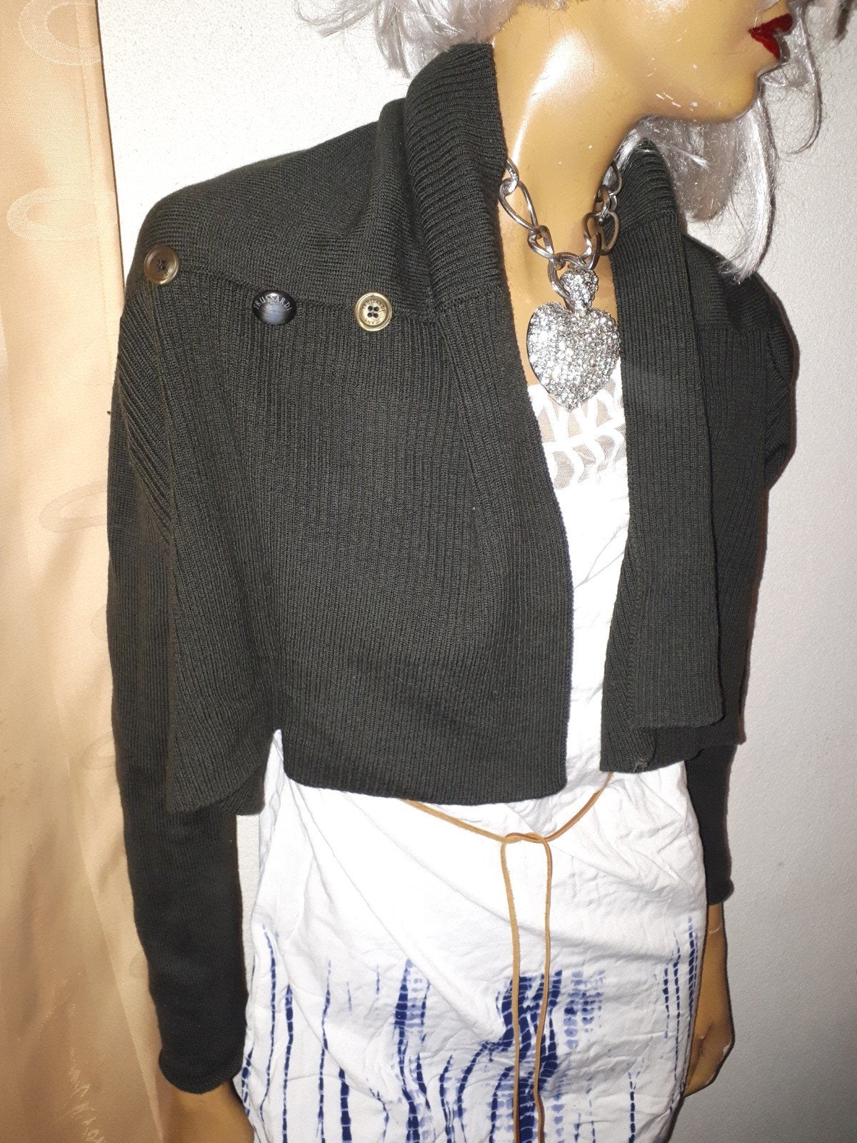 Donkergroen trussardi mt M gebreid bolero vestje met knopen, Kleding | Dames, Maat 38/40 (M), Trussardi jeans, Ophalen of Verzenden