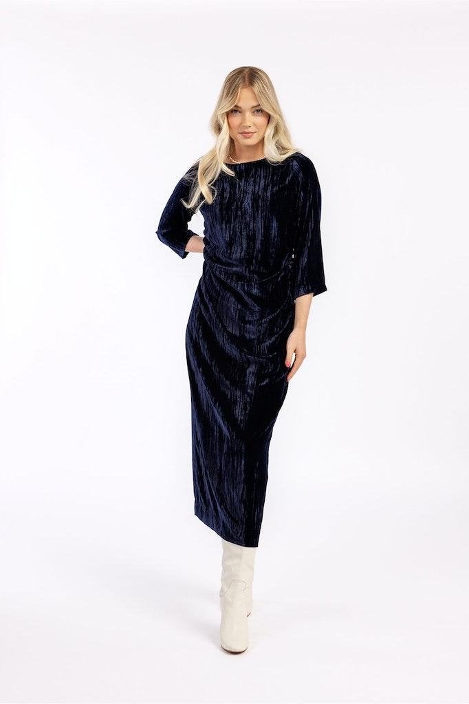 Studio Anneloes Christel velvet dress donkerblauw XS, Blauw, Nieuw, Ophalen of Verzenden, Maat 34 (XS) of kleiner