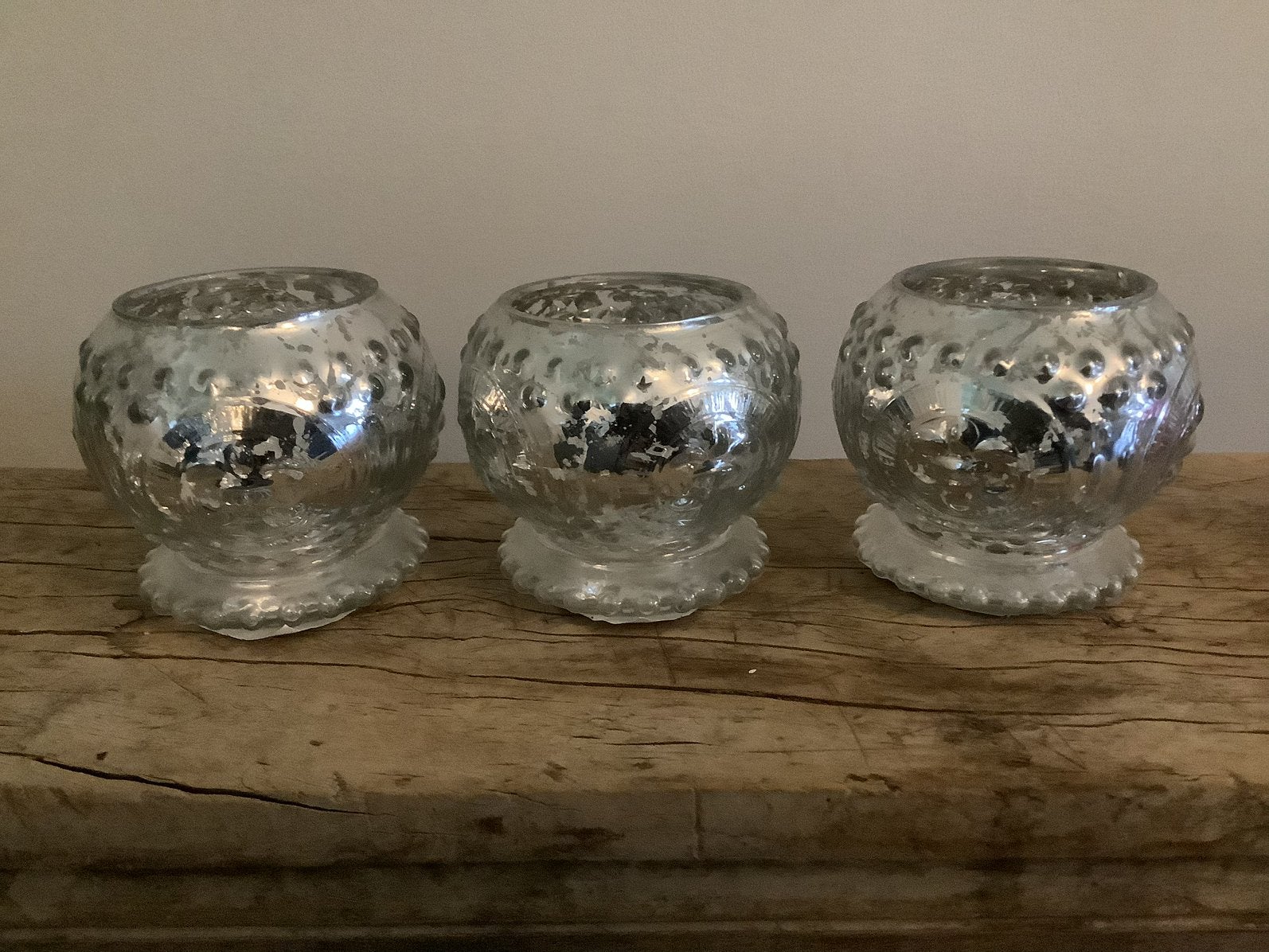 AANBIEDING set van 3 zilverkleurige glazen windlichten, Ophalen of Verzenden, Nieuw