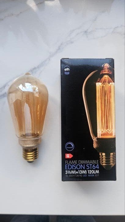 7x Eth Led Kooldraad Edison ST64 E27 3.5W Dimbare Flame Lamp, Zo goed als nieuw, Glas, Dimbaar, Overige kleuren