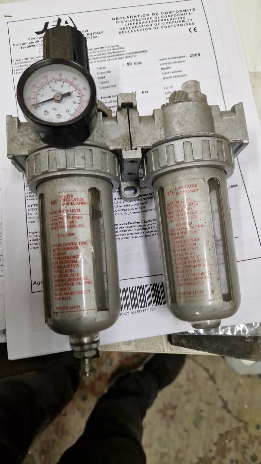 pneumatische drukregelaar, 25 tot 100 liter, Ophalen, Gebruikt, 6 tot 10 bar