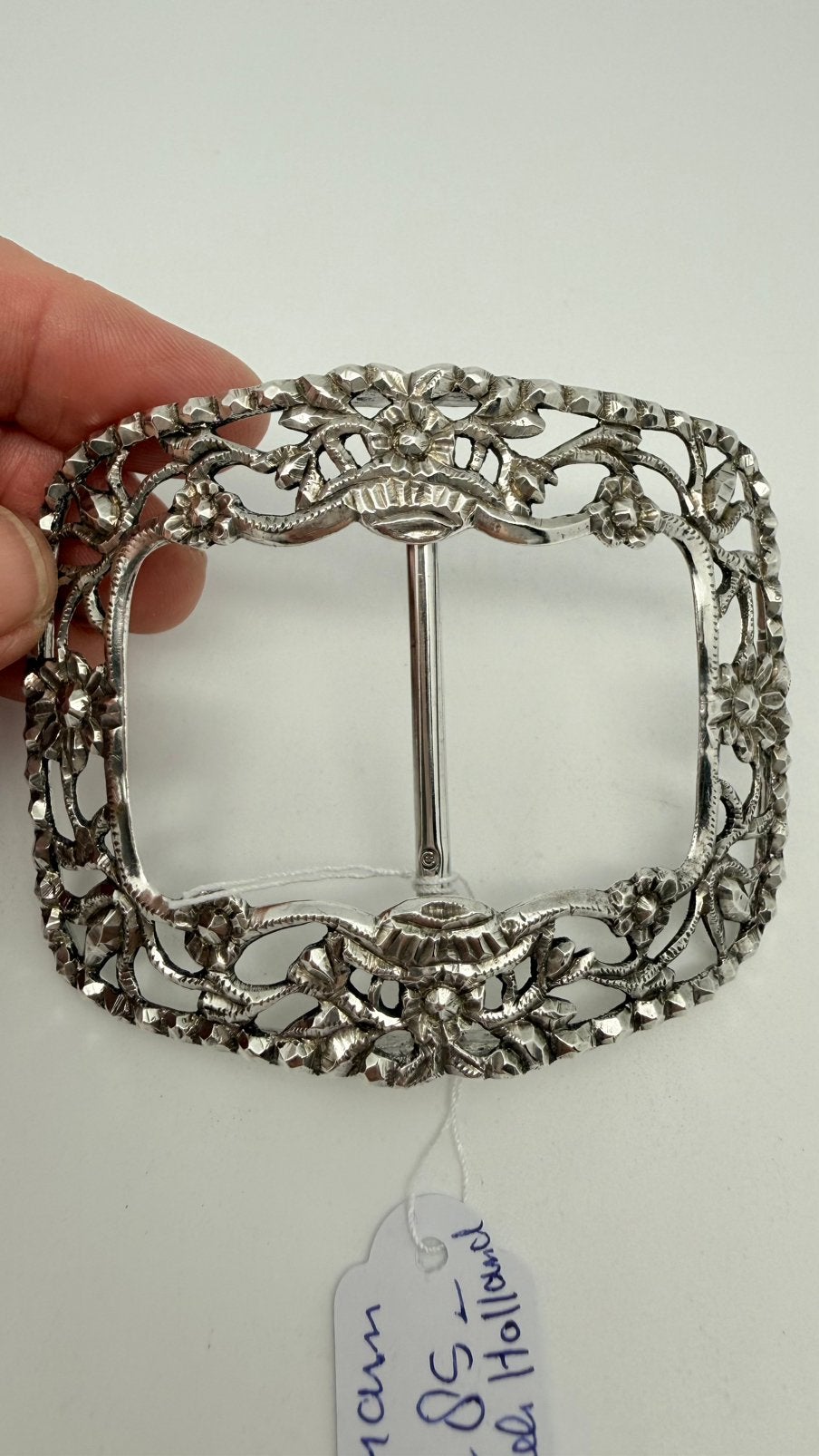 Antiek Hollands zilveren grote gave gesp. Breed: 8,5 cm., Verzenden, Zilver