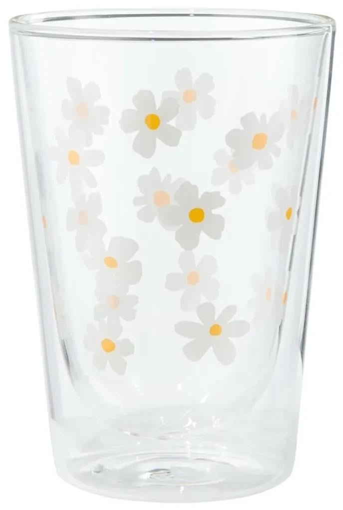 GEZOCHT: Dubbelwandig theeglas HEMA met bloemenprint wit, Ophalen of Verzenden