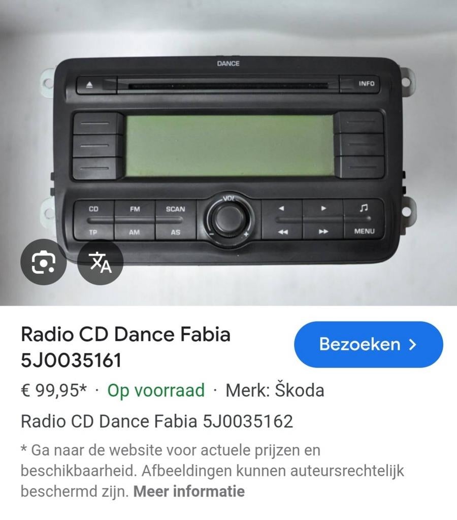 Skoda Fabia Dance Radio CD Speler 5J0035161, Ophalen of Verzenden, Gebruikt