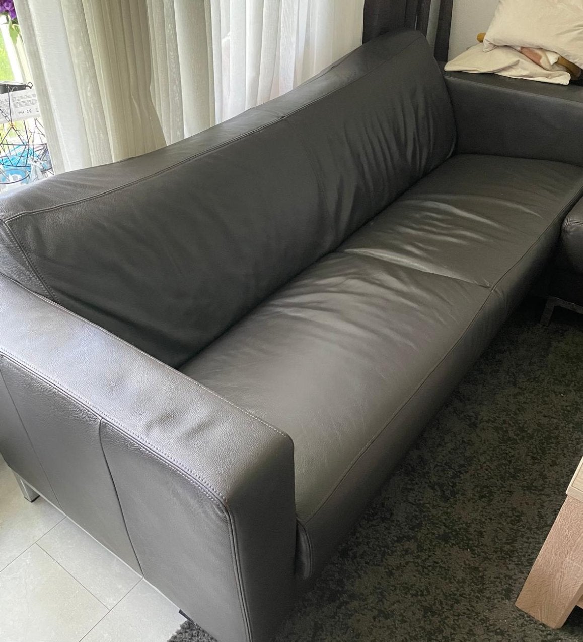 Leren hoekbank met chaise longue - Donkergrijs, 250 tot 300 cm, Gebruikt, 100 tot 125 cm, Hoekbank
