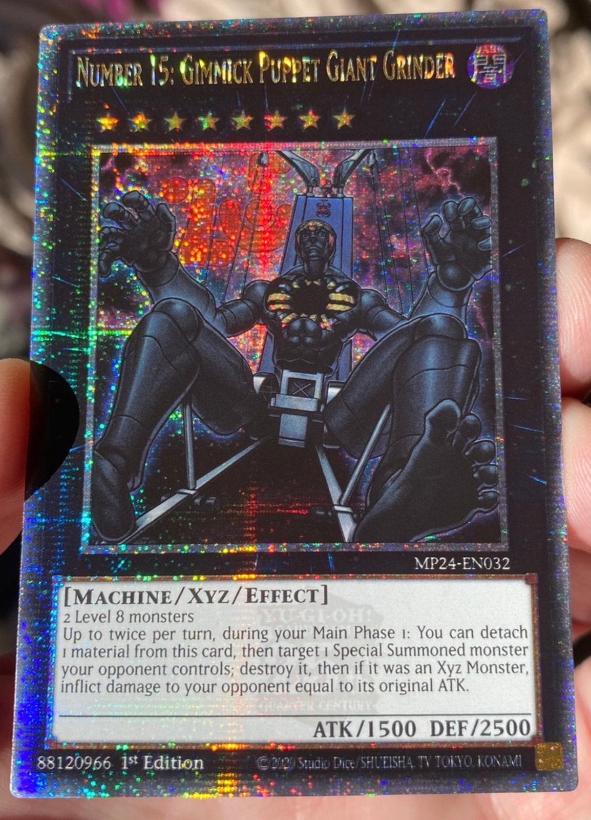 Yu-Gi-Oh! Number 15: Gimmick Puppet Giant Grinder Mint !, Ophalen of Verzenden, Zo goed als nieuw, Losse kaart, Foil