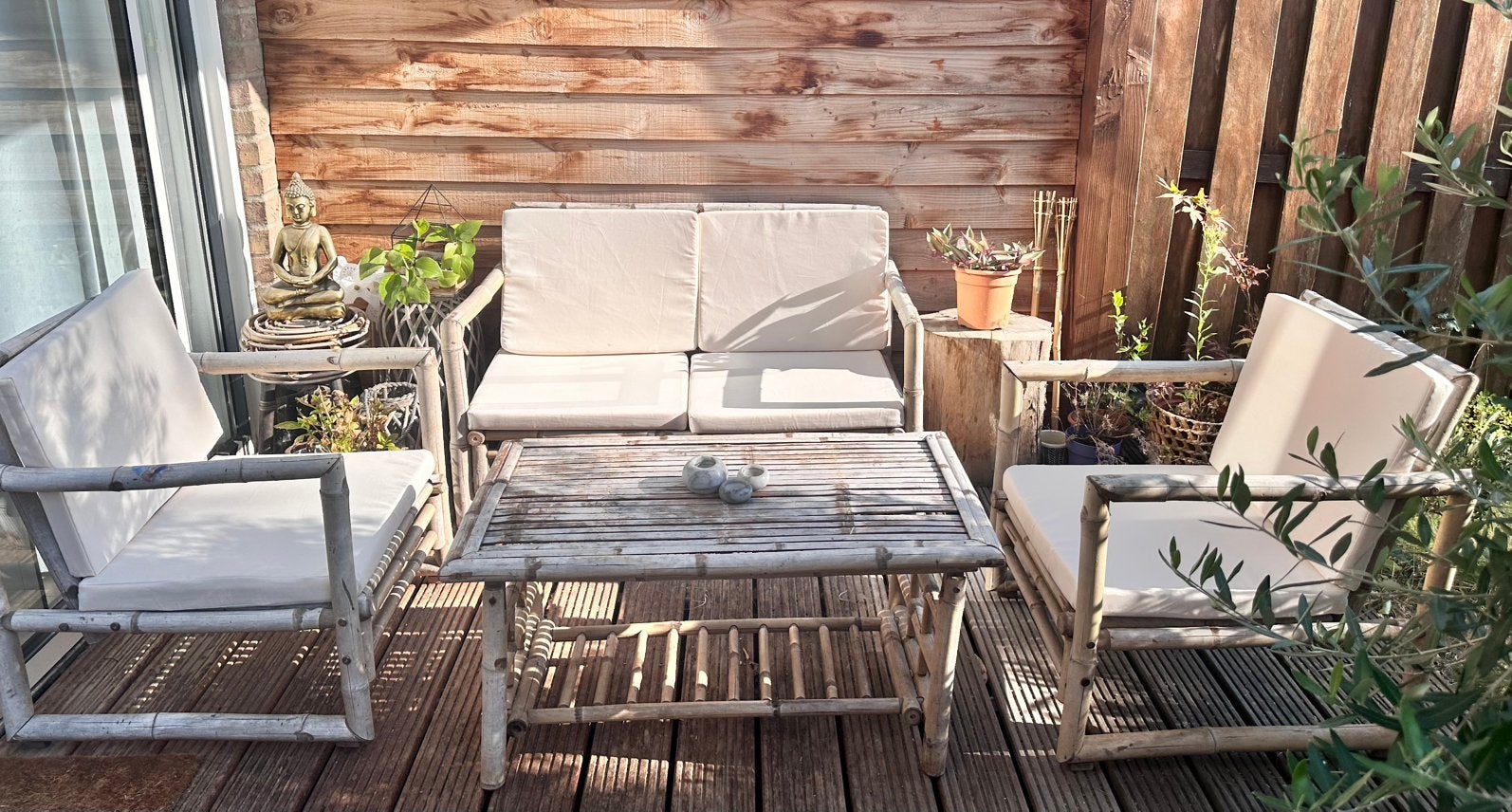 Bamboe loungeset, Tuin en Terras, Tuinsets en Loungesets, Ophalen, Zo goed als nieuw